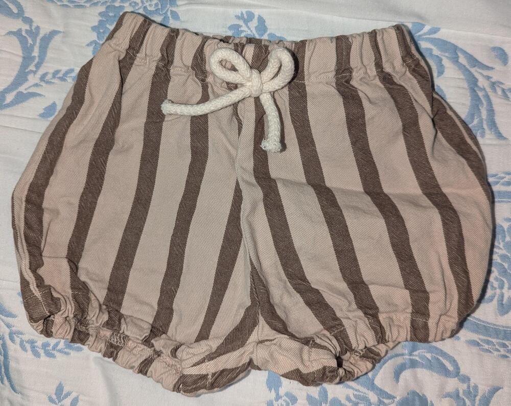 Piupiuchick Shorts Girls 3-6 Months Beige Brown Striped Cotton Twill Summer